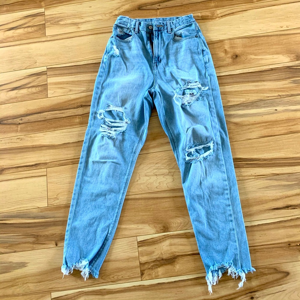 American Eagles Ripped and Patch Mom Jeans
